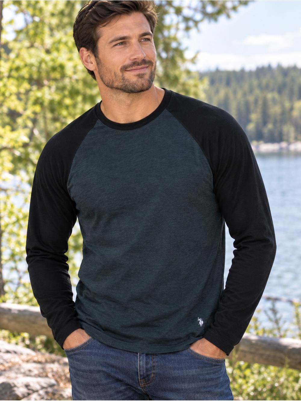 Sz M U.S. Polo Assn. Men’s Casual Soft Long-Sleeve Raglan Crewneck